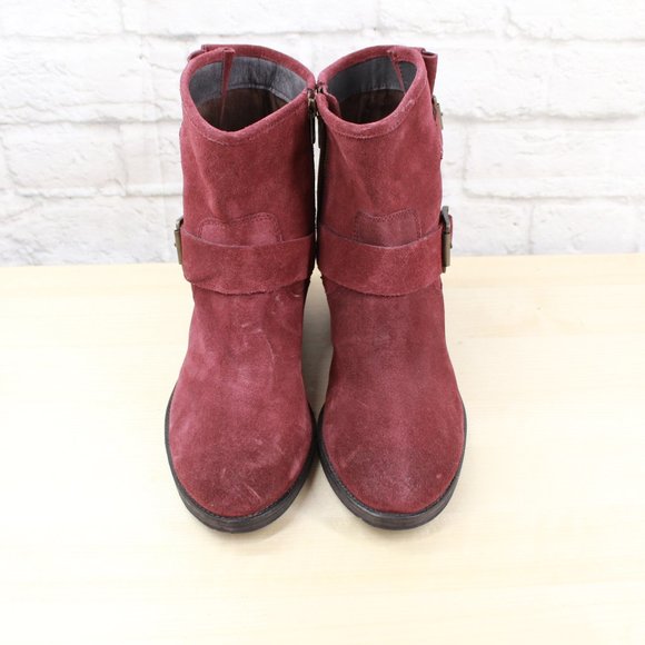 Seychelles Castanets Sand Red Suede Buckle Strap Block Heel Ankle Boots Size 11 - Picture 5 of 9